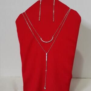 BCBGeneration Silvertone Rhinestones Layered Necklace & Earrings.